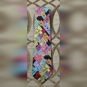 Vtg 1990 Nicole Miller Saks Fifth Ave Silk Mens Tie NYC Theater Ticket Collage